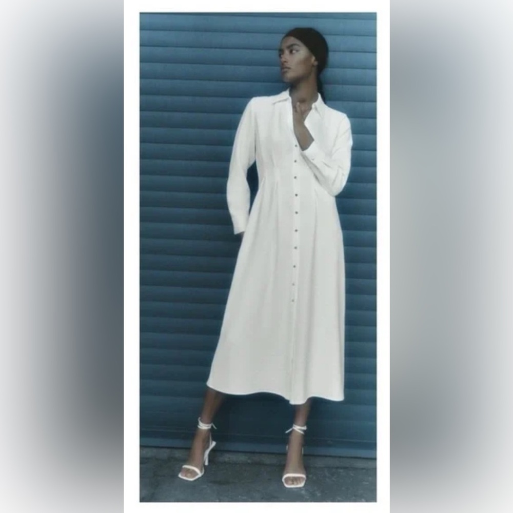 ZARA White Button-Down Dress